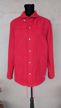 💜Jean Le Bourget Red Wool-Look Snap Field Jacket